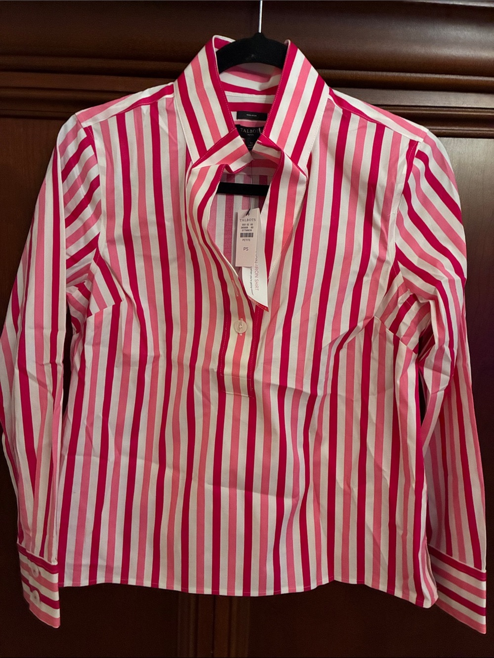 Talbots Pink and White Striped Popover Dress Shirt